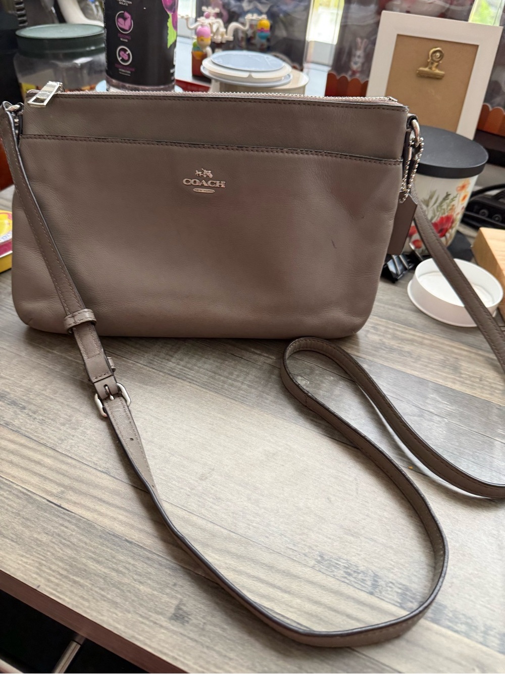 Coach Taupe Leather Crossbody Bag